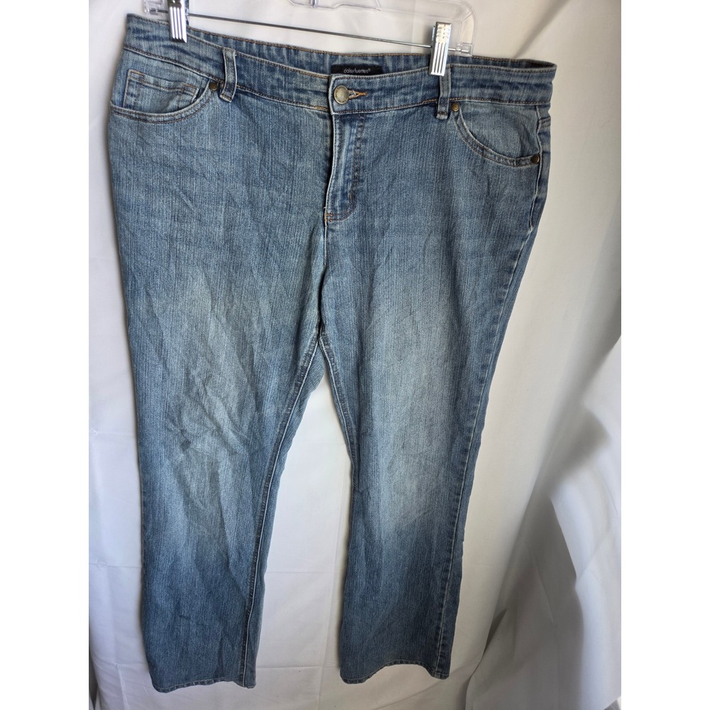 Daisy Fuentes Womens Bootcut Jeans Medium Wash Blue Denim Flap Pockets